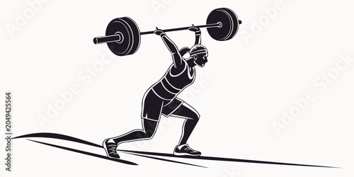 Obraz na plátně Graphic illustration of female weightlifter lifting heavy barbell with weightlif