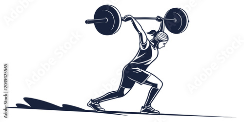 Fotografie Silhouette graphic of female athlete performing clean and jerk weightlifting wit