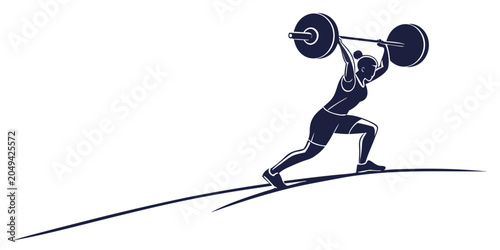 Foto Woman weightlifter performing overhead lunge exercise with barbell weightlifter