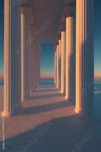 sunset through ancient columns