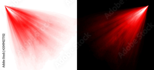 Photos Vibrant red light beam projecting from upper left corner, creating a dramatic and atmospheric effect, suitable for stage lighting or abstract backgrounds