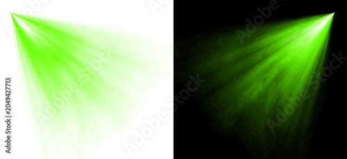 Obraz na plátně Abstract green spotlight beam glow isolated on transparent background light effect for performance stage show photography atmosphere volumetric rays illumination ray shine