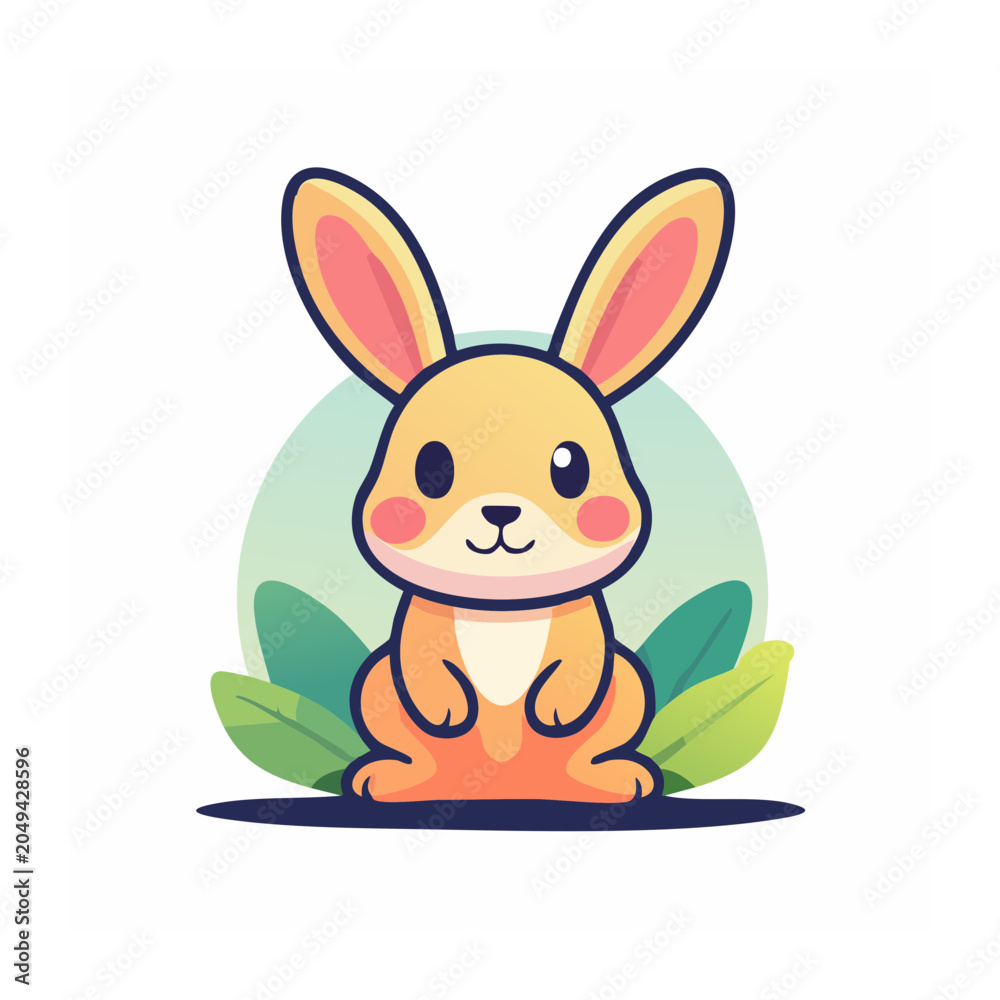 Obraz premium Cute cartoon rabbit illustration with leaves