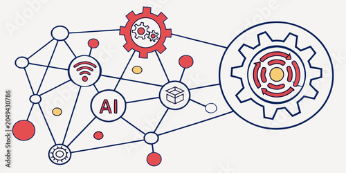 Slika na platnu Ai powered network with automated workflow internet of things connectivity and d