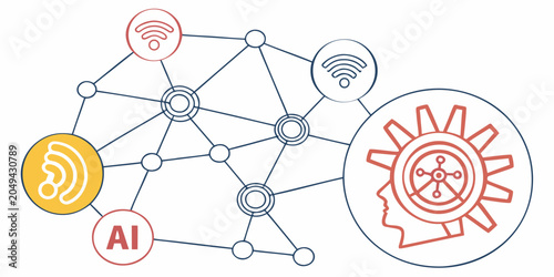 Foto Modern artificial intelligence (AI) and wireless communication network interconnection diagram