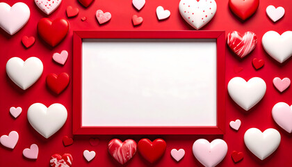 
Elegant valentine frame with pink and red hearts creates a romantic border design for a holiday greeting card or wedding celebration illustration