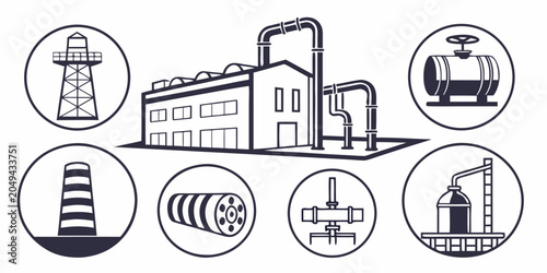 Tableau sur toile Industrial factory complex and petroleum infrastructure icons including oil rigs