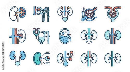 Canvas-taulu Collection of Medical Illustrations of Human Kidneys and Urinary System Anatomy