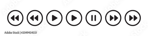 Photos Round media player button set featuring playback controls for forward backward pause and play action
