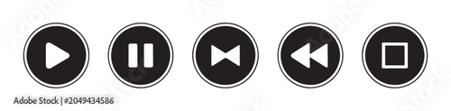 Photos Media player control button set with play pause and skip icons for digital user interface design work