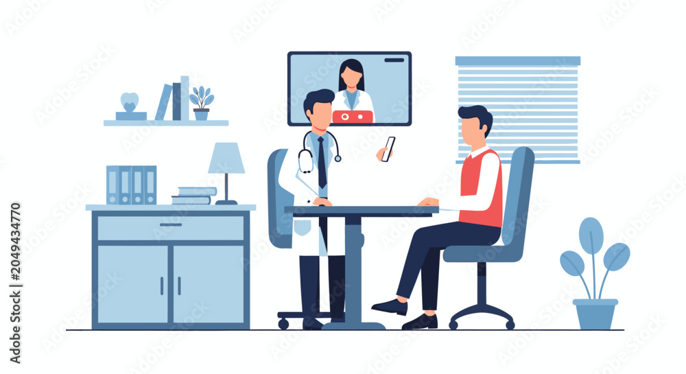 Fototapeta premium Doctor consulting patient in modern clinic office
