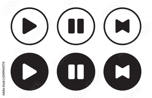 Canvas Print Set of round playback control buttons for user interface design featuring play pause and stop symbols