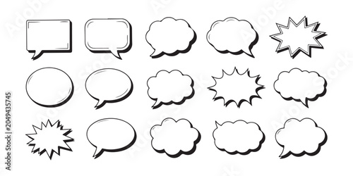 Comic book style speech bubbles with drop shadows and outline for dynamic pop art message presentation.