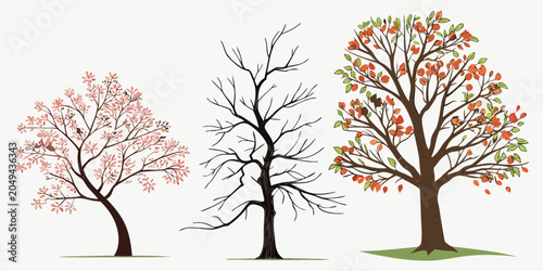 Foto Seasonal tree icons showcasing spring flowering winter dormant and autumn harves