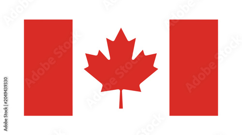 Minimalist vector illustration of the official red and white Canadian flag with a maple leaf