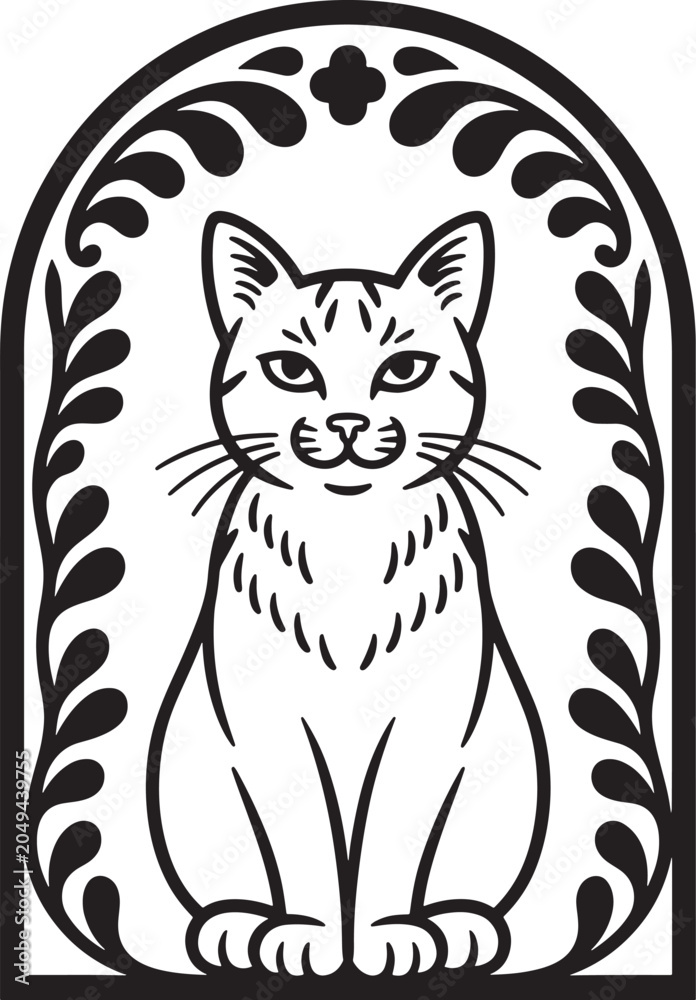 Fototapeta premium Black and white cat, within an ornate archway