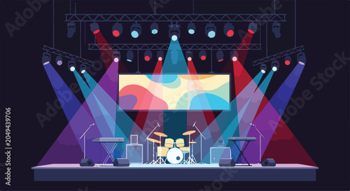 Slika na platnu Stage with musical instruments and colorful lights