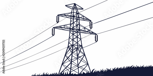 Photos Stylized vector drawing of an electricity pylon with overhead power lines stretc