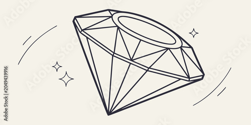 Schilderij op canvas Sparkling diamond illustration with white background hand drawn precious stone g