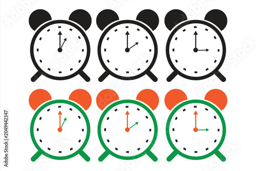 Set of Alarm Clocks Icons Showing Different Times 1 2 and 3 O'clock