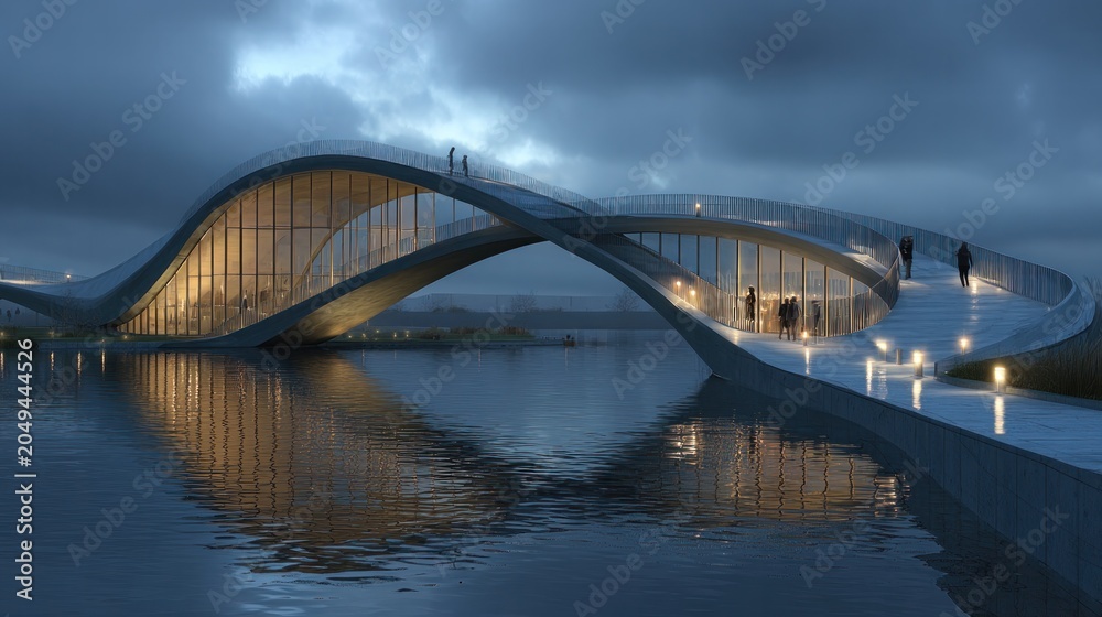 Fototapeta premium modern bridge over water at dusk