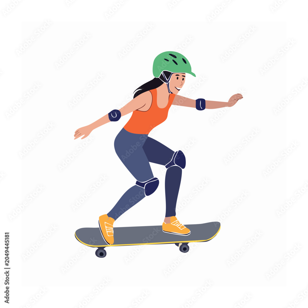 Fototapeta premium Woman skateboarding with helmet and protective gear