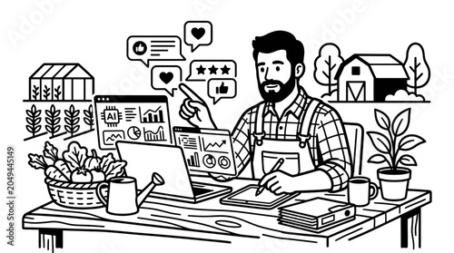 Farmer Using Technology for Small Business Growth and Data Analysis