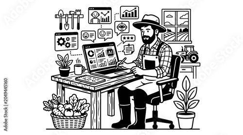 Farmer using technology for modern agriculture business and data analysis