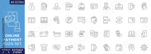 Online payment icon set. Outline Icon Collection. Fully Editable. Vector illustration