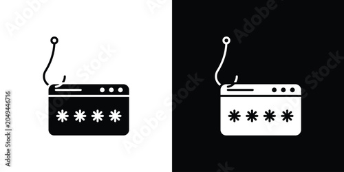 Password phishing icon clipart in black and white, best for apps and web