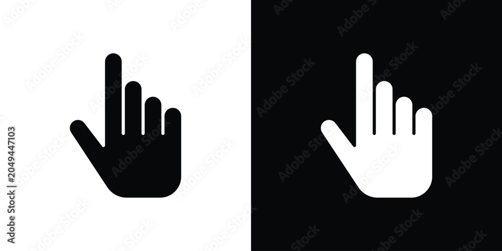 Obraz premium Pointing hand icon clipart in black and white, best for apps and web