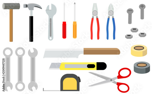 いろいろな種類の工具のシンプルなイラストセット