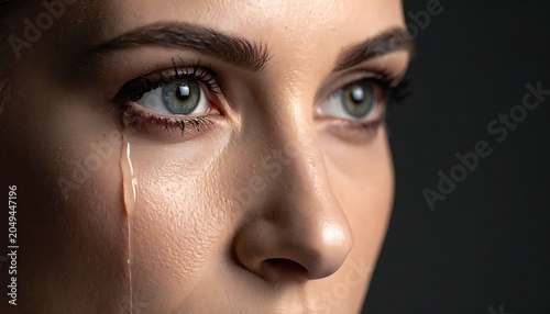 A woman's face with a single tear
