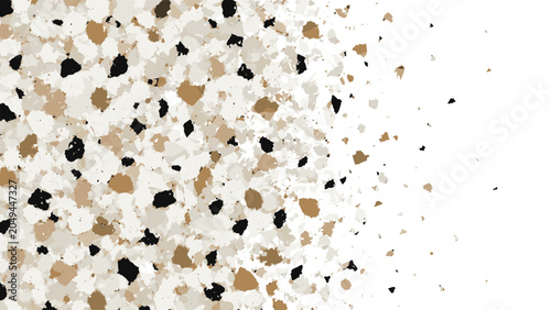 Abstract pale sand yellow brown black and white resin epoxy floor design chip pattern similar to terrazzo style
