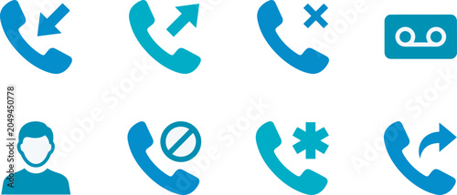 Fotografie Set of blue communication showing incoming and outgoing calls, missed calls, voi
