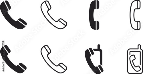 Foto Set of minimalist telephone handset for mobile and landline communication interf