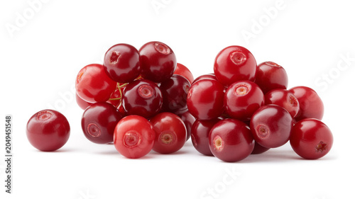 Pile of fresh red cranberries with visible stems and indentations
