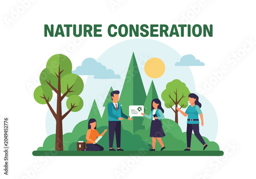 Photos People in nature discussing conservation