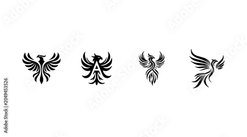 Konstfotografi Set of phoenix bird logo templates, abstract eagle icons, heraldic symbols for b