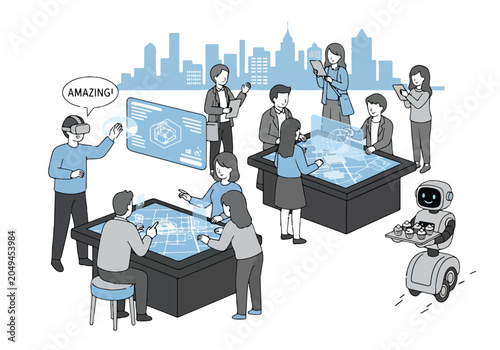 Φωτογραφία People interact with futuristic technology in a city setting