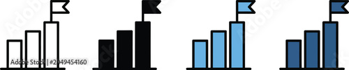 goal icon set multiple style collection, target achievement and performance management symbols, strategic planning graphics, mission success elements, modern monochrome and colorful vector illustratio