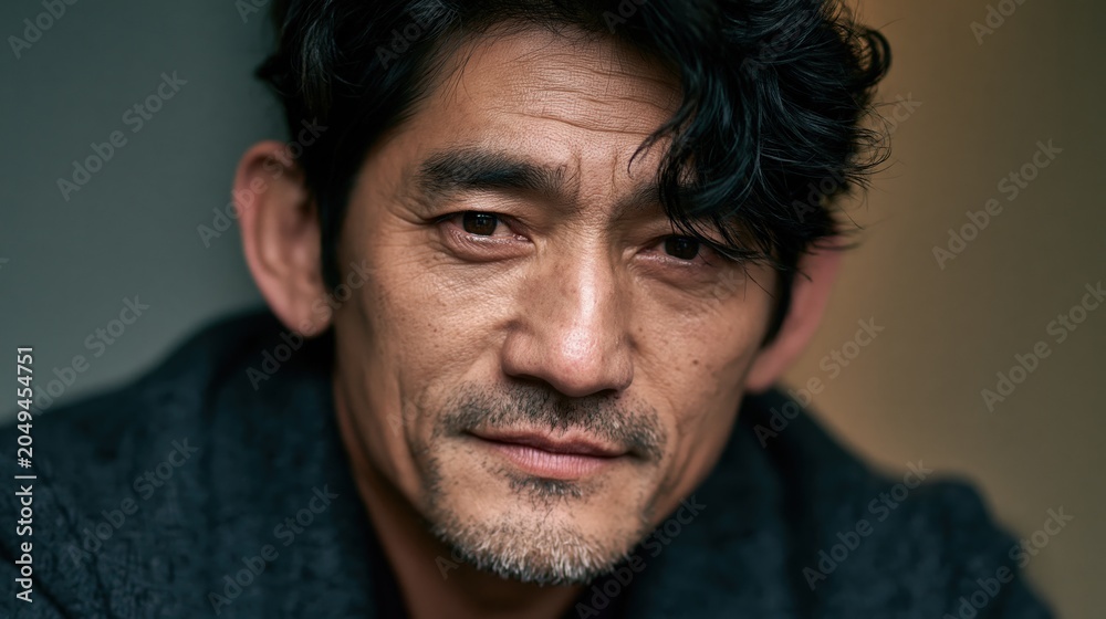 Obraz premium Men Mental Health Stigma Chinese Middle Aged Man Serious