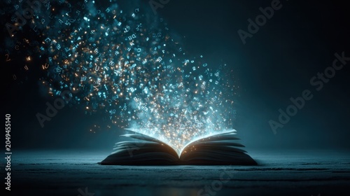 magical book with glowing letters
