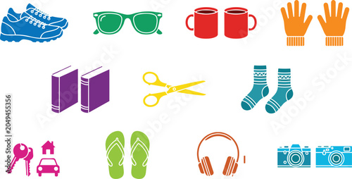 Fotografía Cartoon vector illustrations of paired everyday objects youth lifestyle accessor