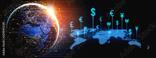 Obraz na plátne Fintech powers global currency exchange with secure digital conversion, modern platforms, and next-gen money transfer technologies