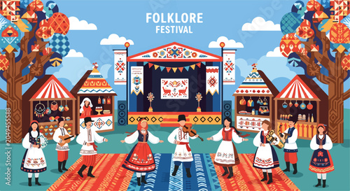Foto A folklore festival scene with people in traditional clothing