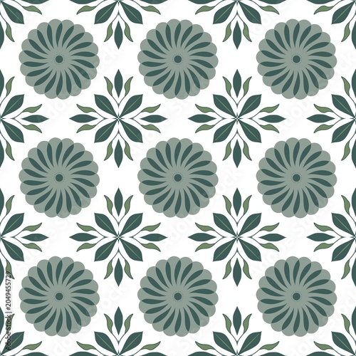 Green Botanical Floral Seamless Pattern with Decorative Leaves