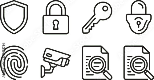 Fotografija Security icons depict padlocks, keys, and surveillance cameras to symbolize data protection and privacy measures