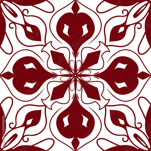 Red Floral Ornamental Folk Art Seamless Pattern