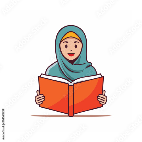 Woman in hijab reading an open book